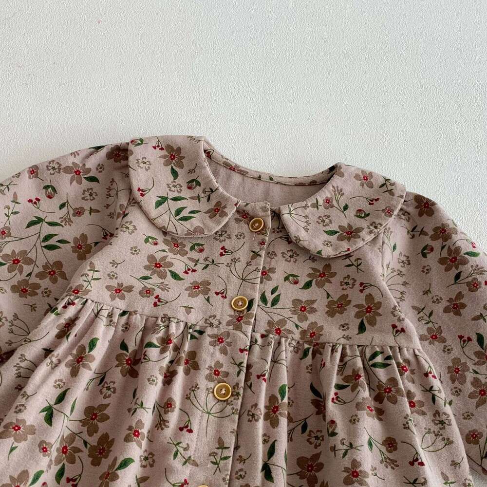 2026 Spring New Baby Long Sleeve Romper Infant Girl Peter Pan Collar Floral Jumpsuit Cotton Newborn Toddler Clothes 0-24M 26H0224