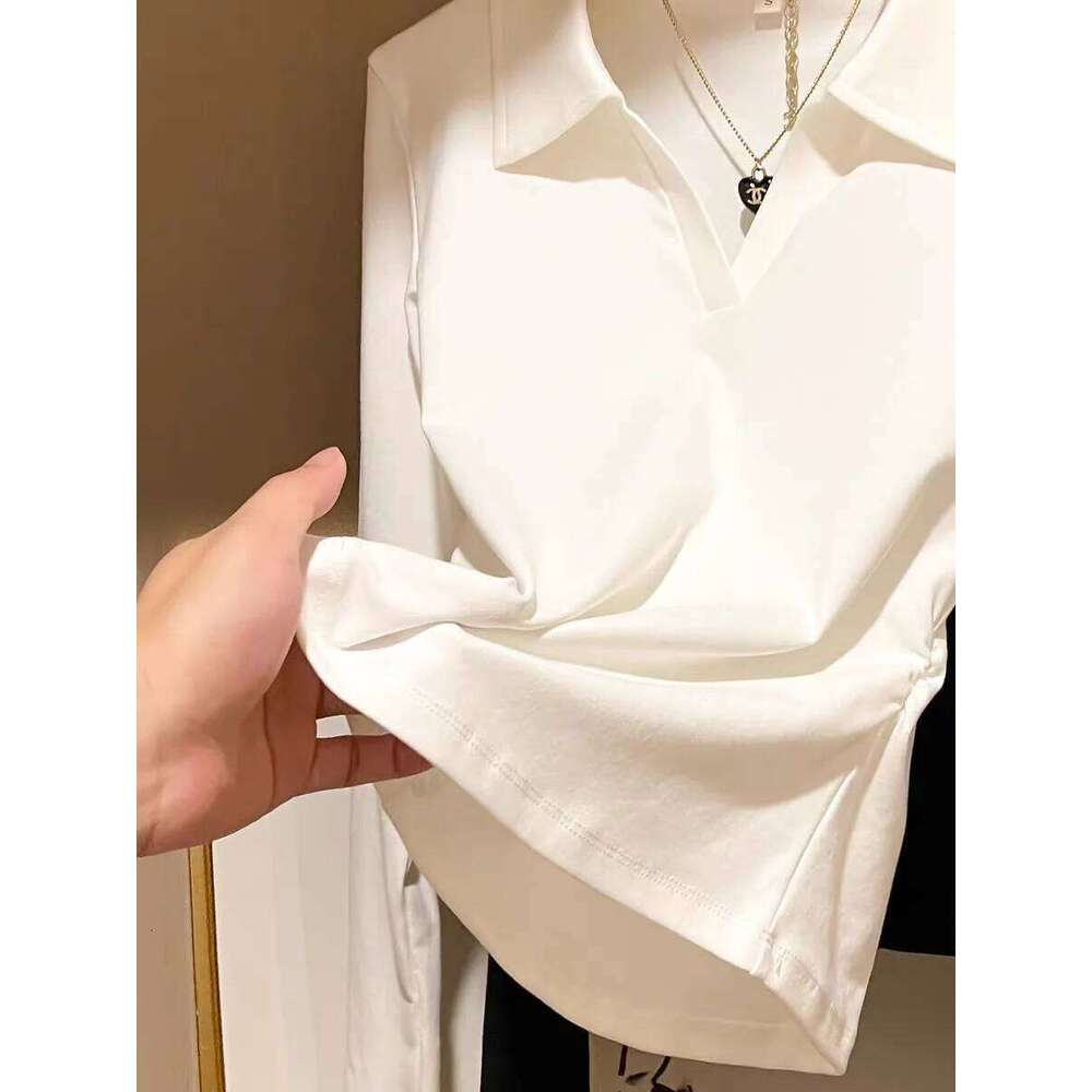 Autumn Cotton Sexy Women's T Shirt Long Sleeve Skinny Slim Basic Solid Black White Crop Polo TShirt Casual Top Tee for Women 26W0224