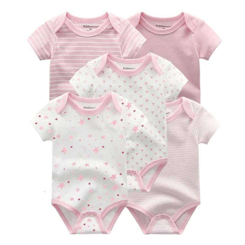 5 Pcs/Lot Baby Girl Short Sleeves Bodysuits Cotton Soft Newborn Clothes 26Y0224