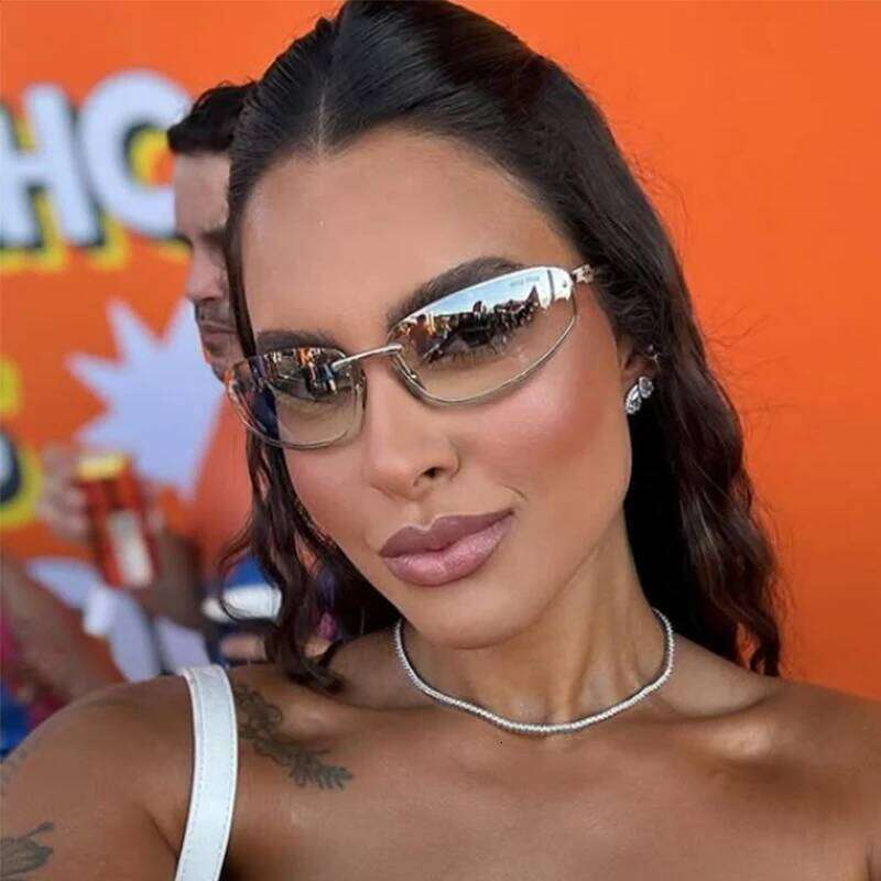 New Y2K Sunglasses For Women High Quality Oval Fashion Luxury Brand Rimless Glasses Trendy Woman Alloy Ladies Shades Eyewear 26W0224