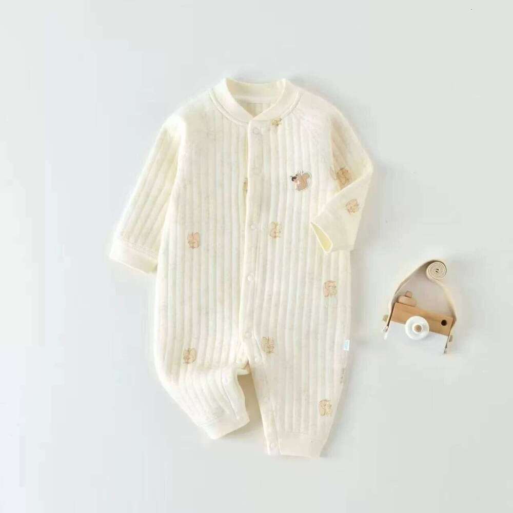 Baby Boy's Overalls 0-24M for Newborns Girls Quilted Air Cotton Onesie Animal Print Thickened Warm Soft Bodysuit 26Y0224
