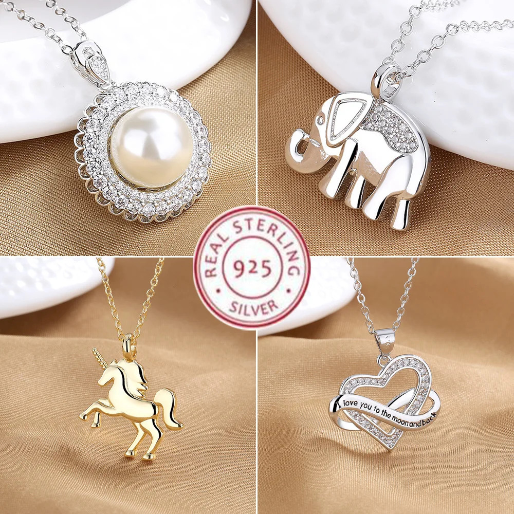 925 Sterling Silver Necklace Elephant Pendant Zircon For Women Clavicle Chain Necklaces Wedding Party Fashion Jewelry Gift 260208
