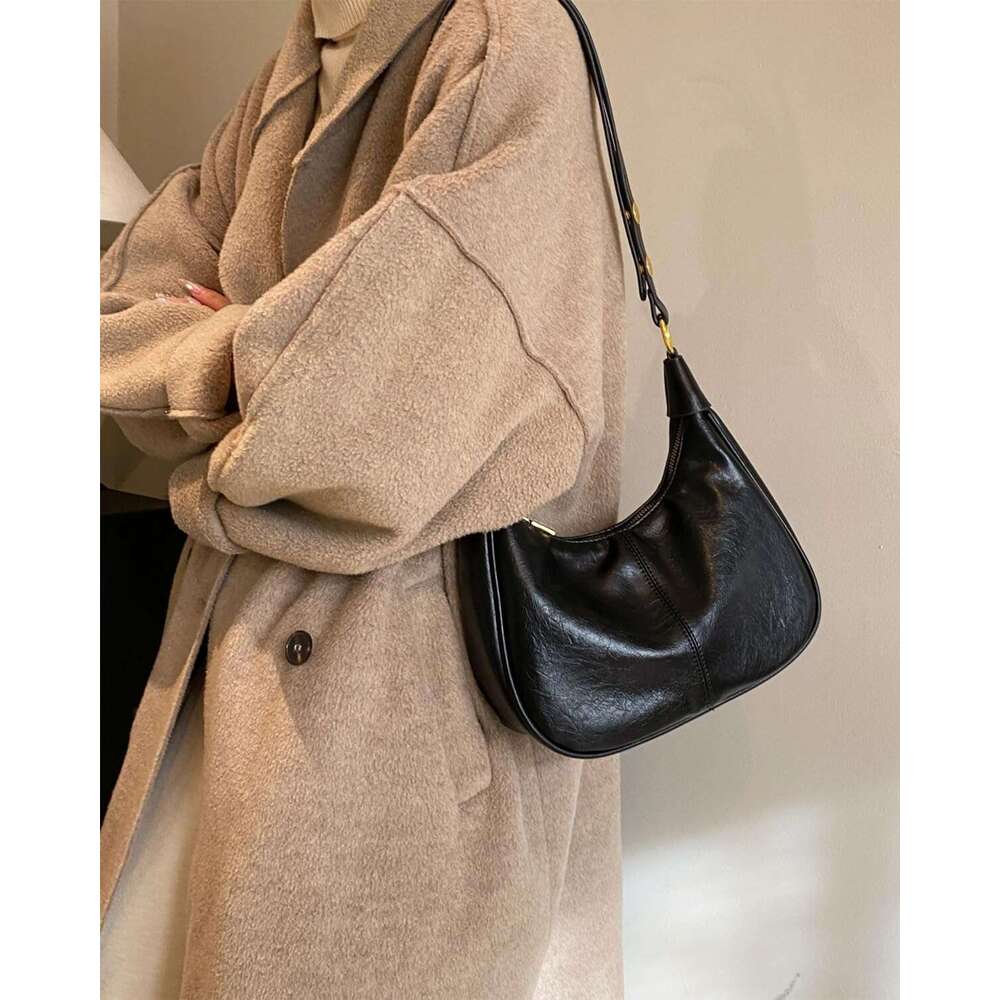 Shoulder For Women Small Hobo Bags Crescent Shaped Cute Retro Tote Handbag Mini Purse With Zipper Closure