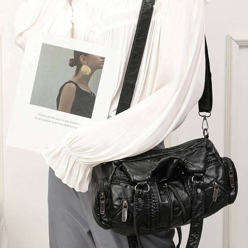 Vintage PU Leather Shoulder Bag Multi Pocket Handbags for Women Casual Large Capacity Girl Retro Crossbody Bags Z260224