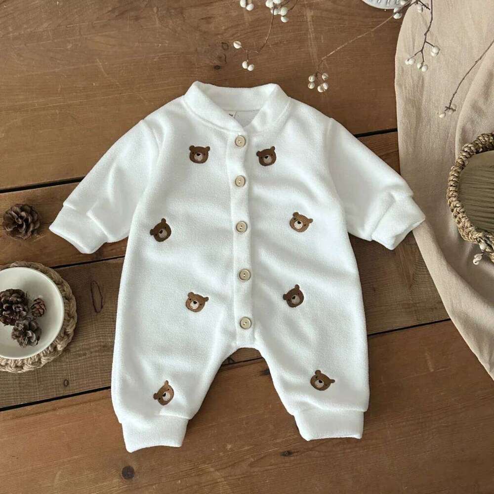 0-18 Month Newborn Romper Boys Girls Cute Bear Embroidery Long Sleeve Baby Bodysuit Clothes Infant Autumn&Winter Costumes 26H0224