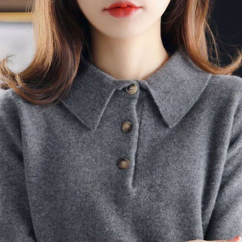POLO Collar Sweater Solid Color Pullover Base Shirt for Women New Style 26W0224