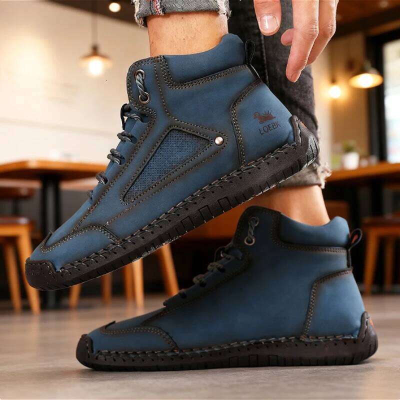 Men Fashion High Top Sneakers Beige Retro Track Style 2025 Breath Mixed Leather Ankle Boots Non Slip Comfort Casual Shoes Women