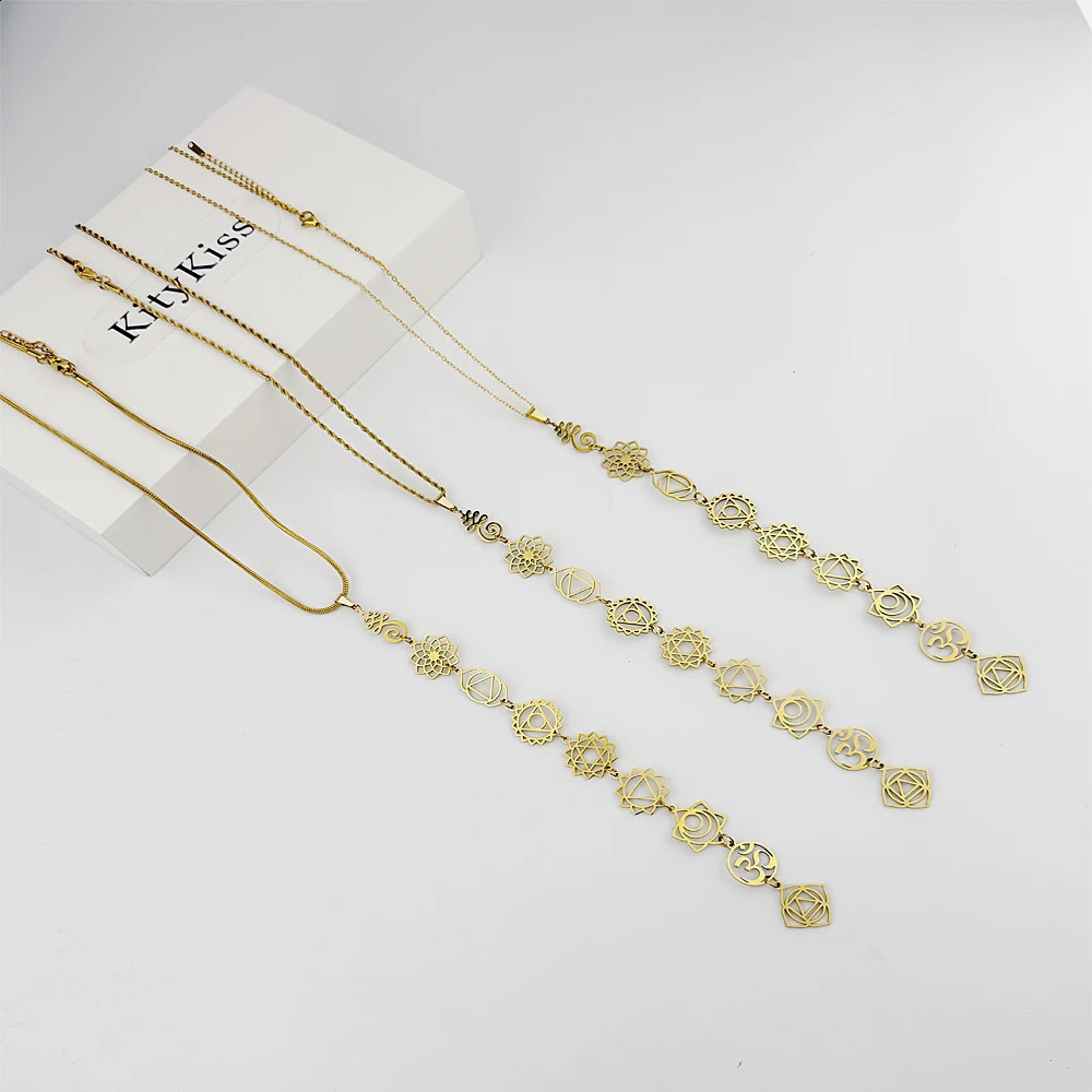 KityKiss 7 Chakra Yoga Necklace Hypoallergenic Gold Pendant for Meditation Boho Spiritual Gift 260208