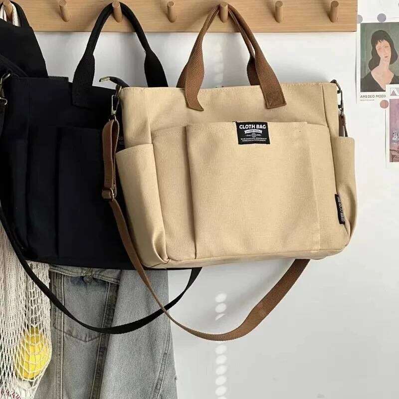 Urban Minimalist Female Student Large Capacity Commuting Horizontal Canvas Single Shoulder Diagonal Cross Portable Tote Bag Z260224