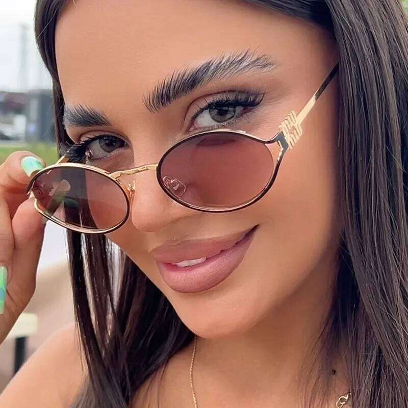 1Pc Retro Fashion Metal Oval Frame Sunglasses, Multi-Colored Lenses Available, Suitable for Street Photography, Vacation 26W0224