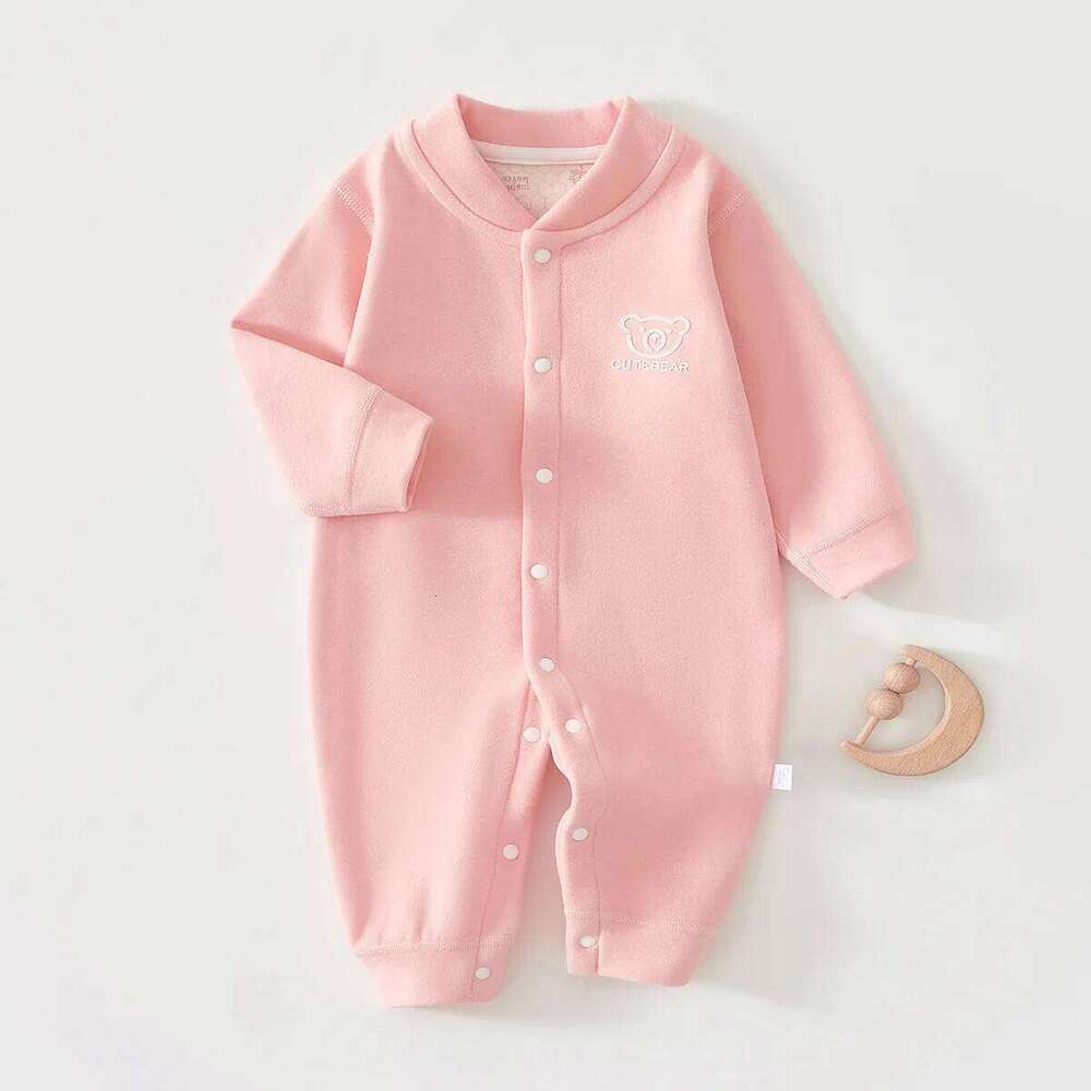 Newborn Single Breasted Jumpsuit Infant 0-18 Month Spring Autumn Warm Clothes Baby Girl Long Sleeved Cotton Daily Bodysuit 26H0224