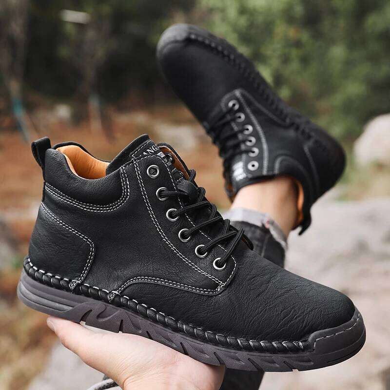 Men's Black High Top Ankle Boots Non-Slip Comfortable Casual Outdoor Sneakers for Spring Autumn 2025 Fashion Botas Hombre