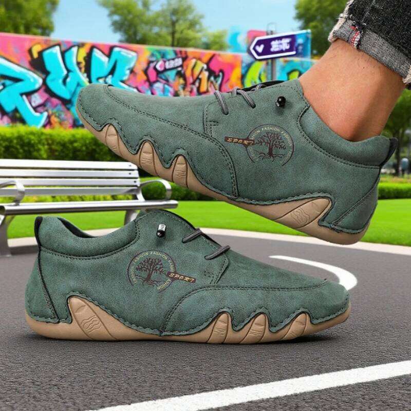 Casual Loafers Fashion Creativity Handmade Leather Luxury Bare Boots Comfortable Versatile Anti Slip High Top Men's Shoes