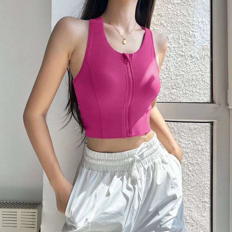 Women's High Sports Bra Top Front Zipper Breathable Shockproof Fitness Vest for Running Gym Wear Yoga Brassiere 26Y0224