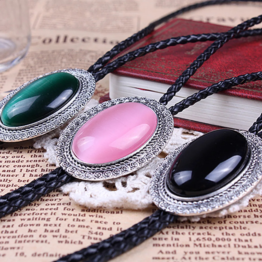 Agate Time Gem bolo tie retro shirt chain bolo collar rope leather necklace tie 260120
