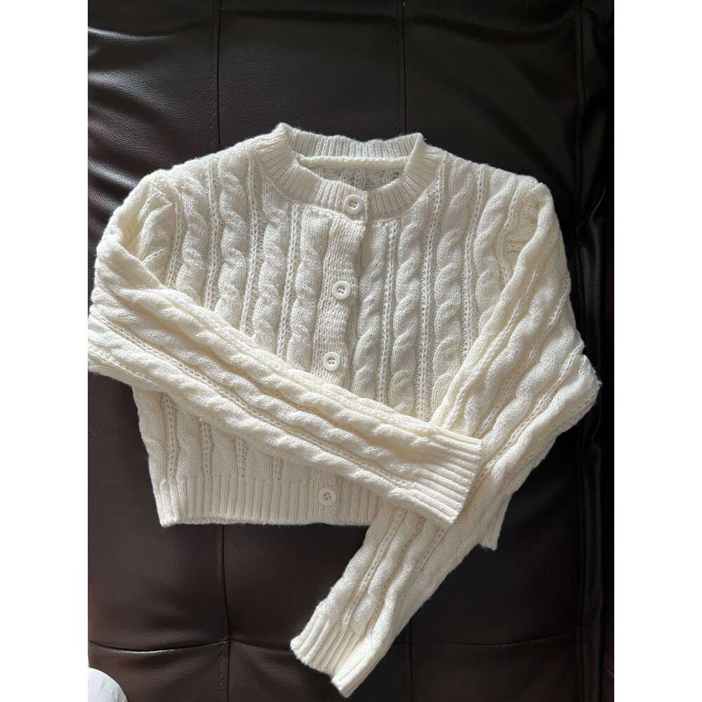 Cable Knit Crop Cardigan for Women Teen-girl Slim-fit Long Sleeve Button Down Sweater Jacket Fall Winter Y2K 90s Acubi Outfit 26L0224