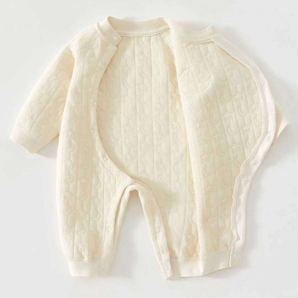 2026 New Newborn Cotton Romper 0-2Y Infant Moon Star Printed Oblique Button Jumpsuit Soft Thicken Baby Girls Boys Bodysuit 26H0224