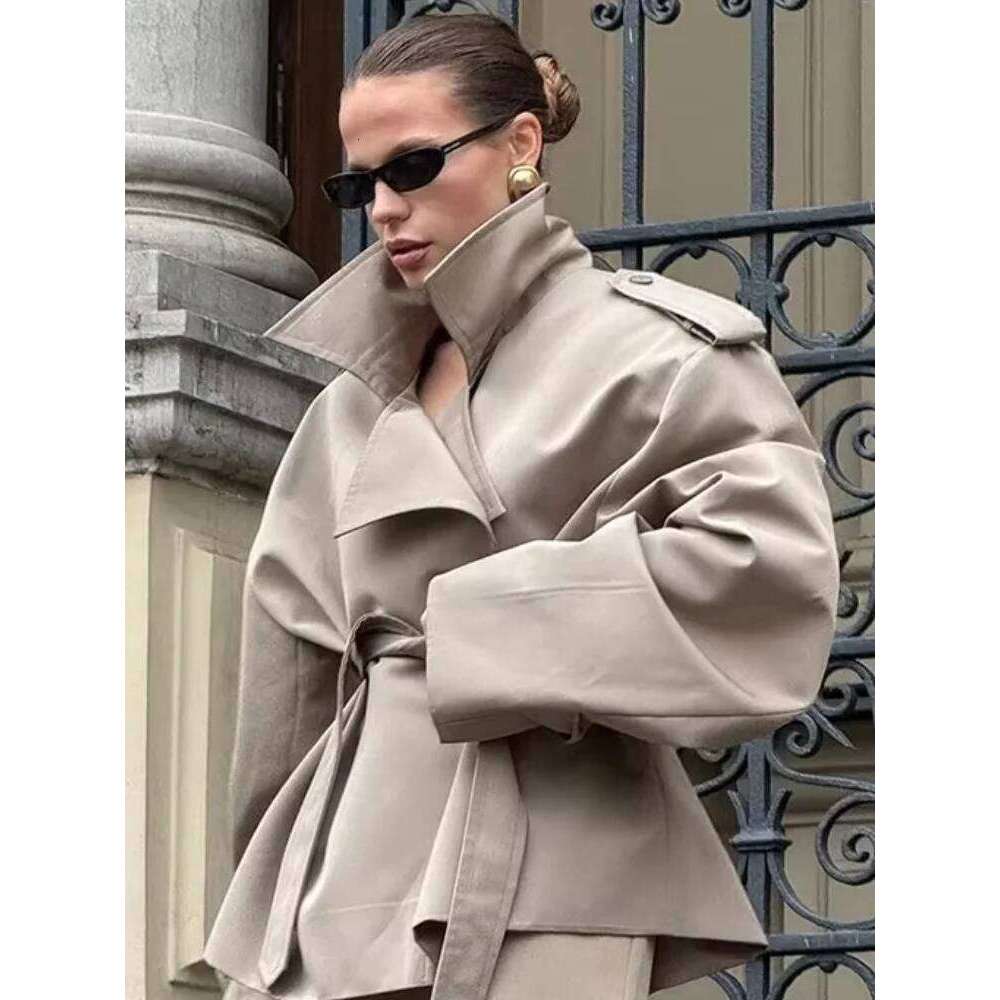 Mardi Hefxessdr Women Lace Up Loose Trench Coat Fashion Lon Sleeves Lapel Wide Shoulder Oversized Windbreaer Lady Commute Street Outerwear