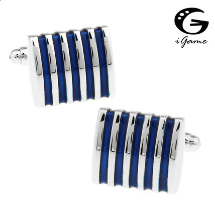 iGame 1 Pair Retail Mens Cuff Links 4 Colors Option Blue Red Black Pink Brass Fashion Stripes Business 260202