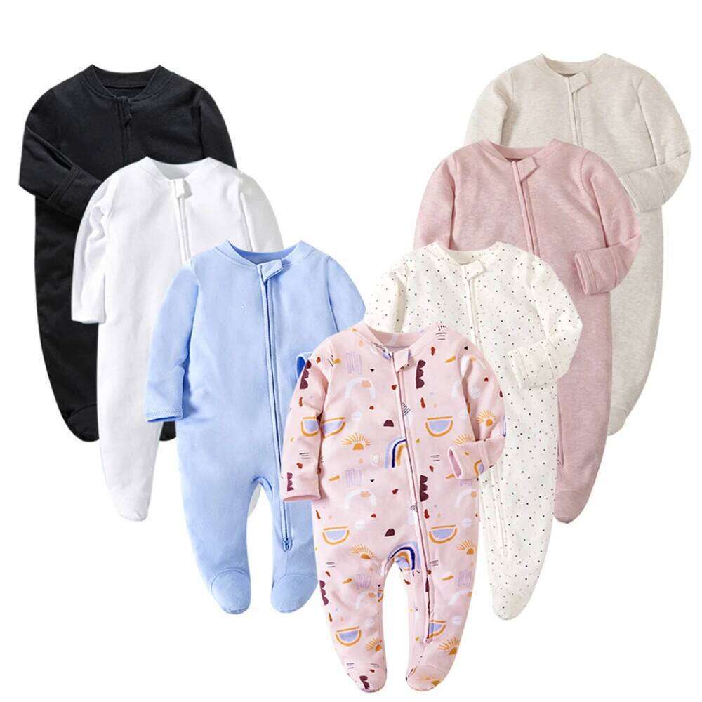 New Baby Rompers Cotton Infant Boys Girls Jumpsuit Zipper Footed Solid Long-Sleeve Pajamas Sleepsuits 26Y0224