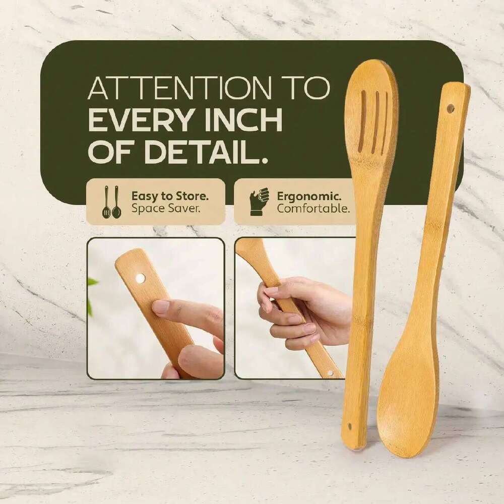 Kitchenware 6 Piece Wooden Utensil Set Eco Friendly Spoons Spatulas Cooking Ideal for Dining Room Household and Outdoor Use Durable Tableware Gadgets