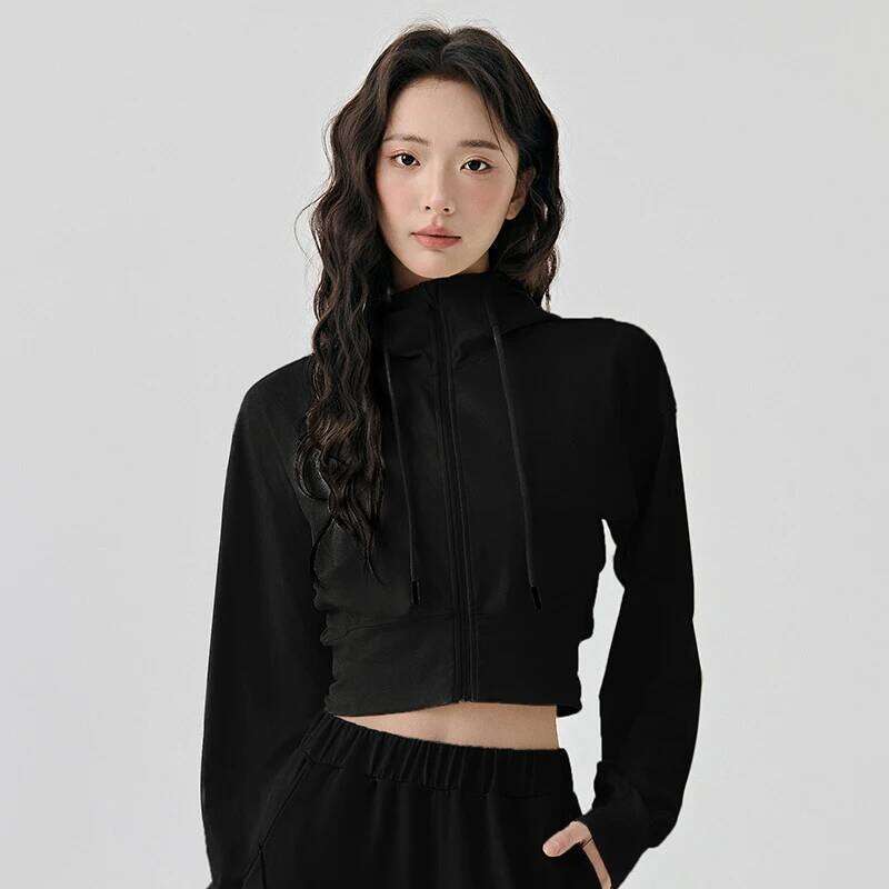 Women's Cropped Hoodie Yoga, Fleece Lined Workout Zip Up for Pilates & Gym, Short Winter Training Coat 26Y0224