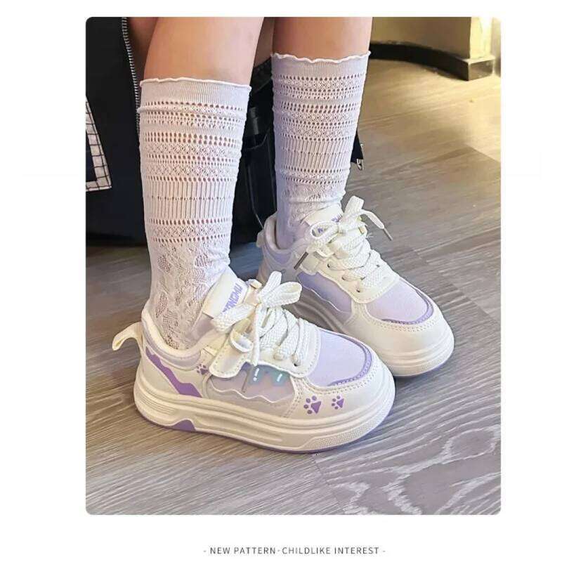 2026 Trend Fashion Sport Shoes For Children PU Leather Teenager Girl's Sneakers Anti-slippery Waterproof Kid's Running Footwear 26W0224