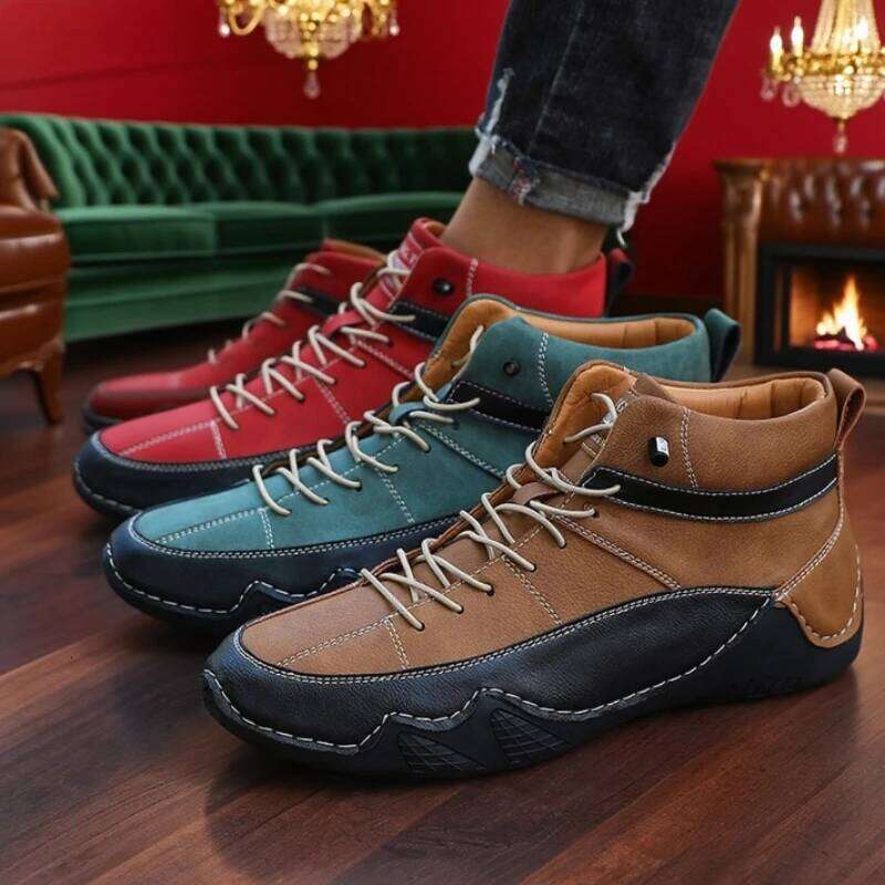 New 2025 Handmade Leather Outdoor Hiking Anti Slip Training Work Shoes Men Ankle Fashion Autumn Winter Boots