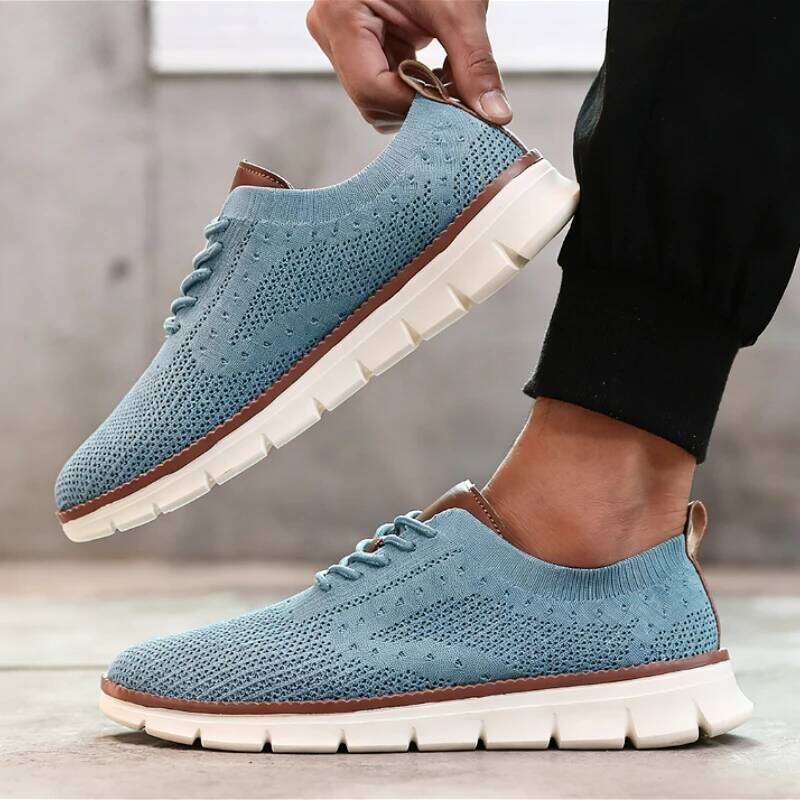 Fashion Men's Mesh Casual Shoes Breathable Knitted Walking Non-slip Sole Comfortable Flexible Running Shoe Sneakers Men