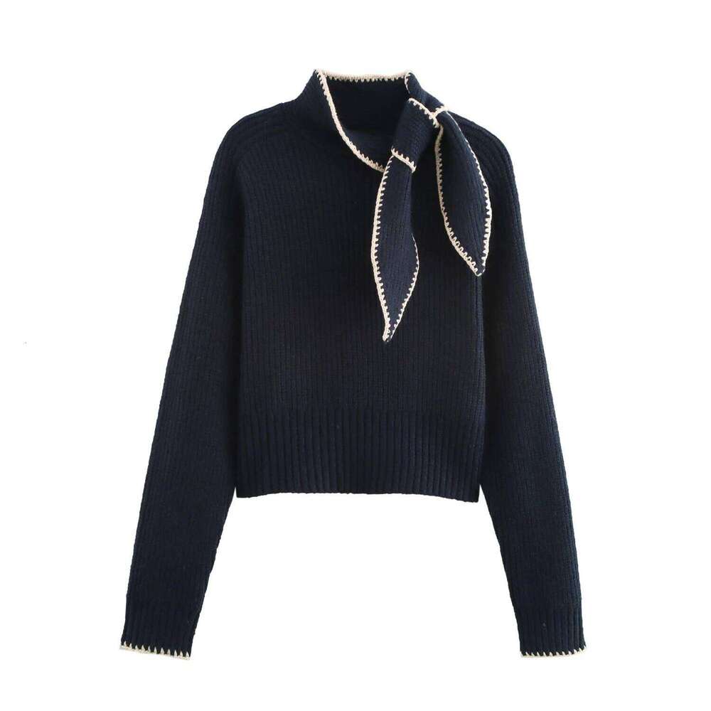 2025 Winter New Sweet and Fashionable Stand up Collar Long Sleeve Bow Decoration Knitted Sweater for Women 26L0224