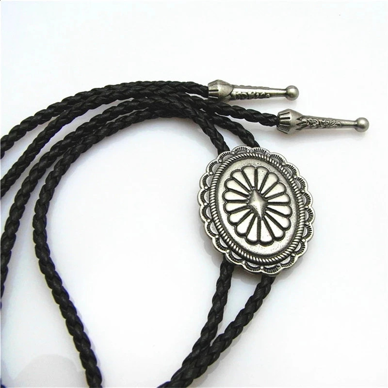 Bolo tie Retro Shirt Chain Oval Shield Poro Collar Leather Necklace Long tie Pendant 260120