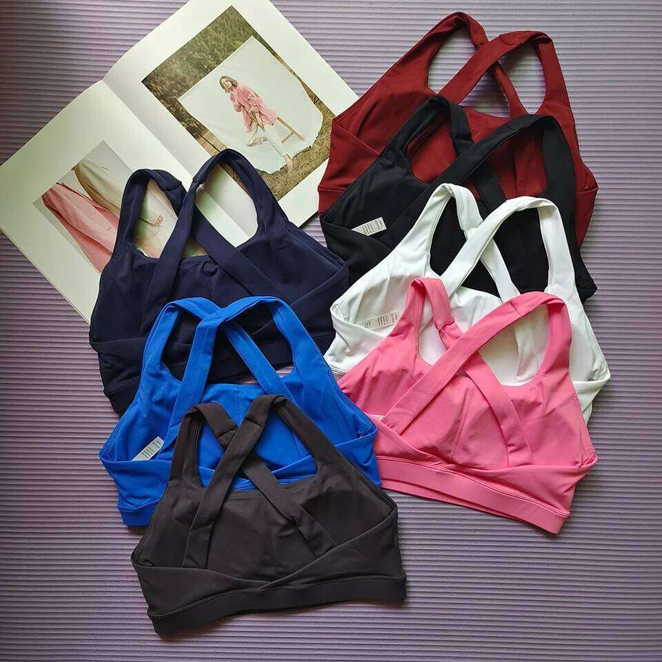 Solid color cross sports bra, quick drying shock-absorbing Pilates yoga vest, running and fitness bra 26Y0224