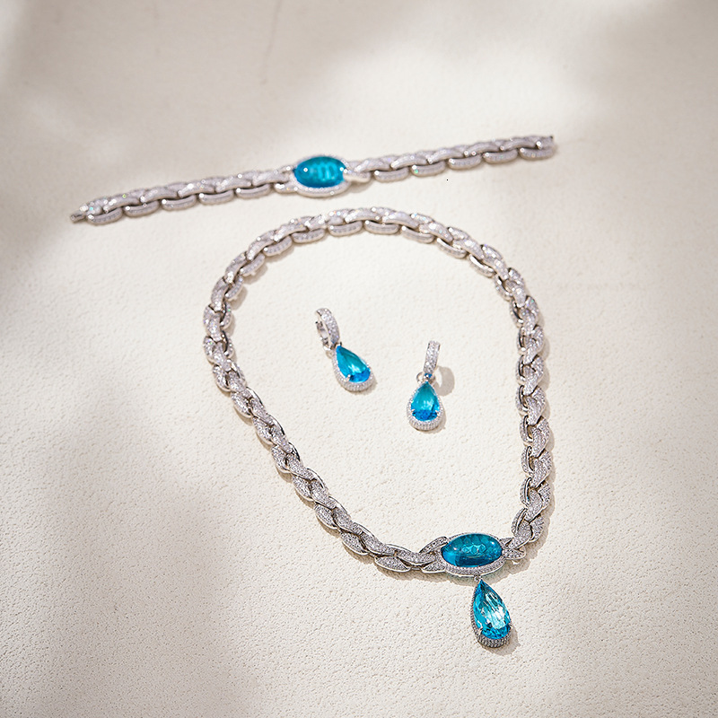 Earrings New Aquamarine Pear-Shaped Earrings With Gold-Plated Setting And Water Drop Main Diamond Earrings , Offering A Light Luxury Feel, Suitable Fo