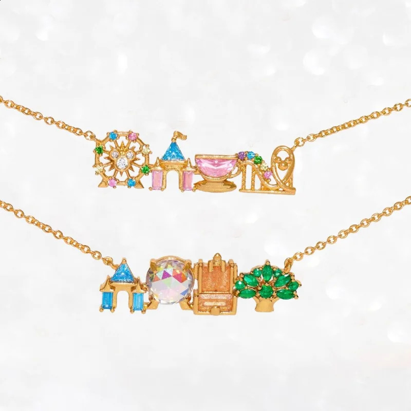Ins Cute Colorful Zircon Amusement Park Necklace for Women Girl Castle Vegetable Pendant Chain Necklaces Fashion Jewelry 260204