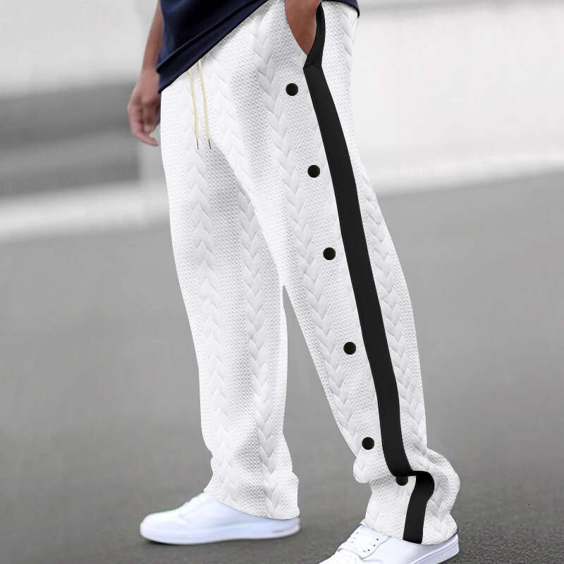 2025 New Amazon Cross-Border Men's Fashionable Jacquard Button Casual Pants, Thickened Four-Season European Size Trousers, Trendy