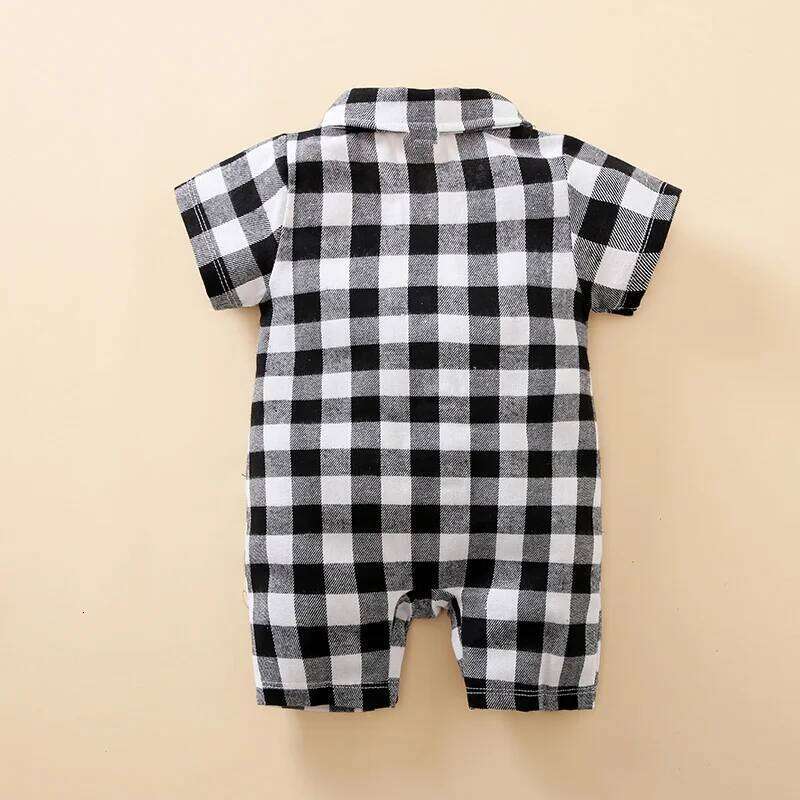 Summer Boys And Girls Literary Style Checkered Shirt Casual Comfortable Short Sleeve Baby Bodysuit 26Y0224