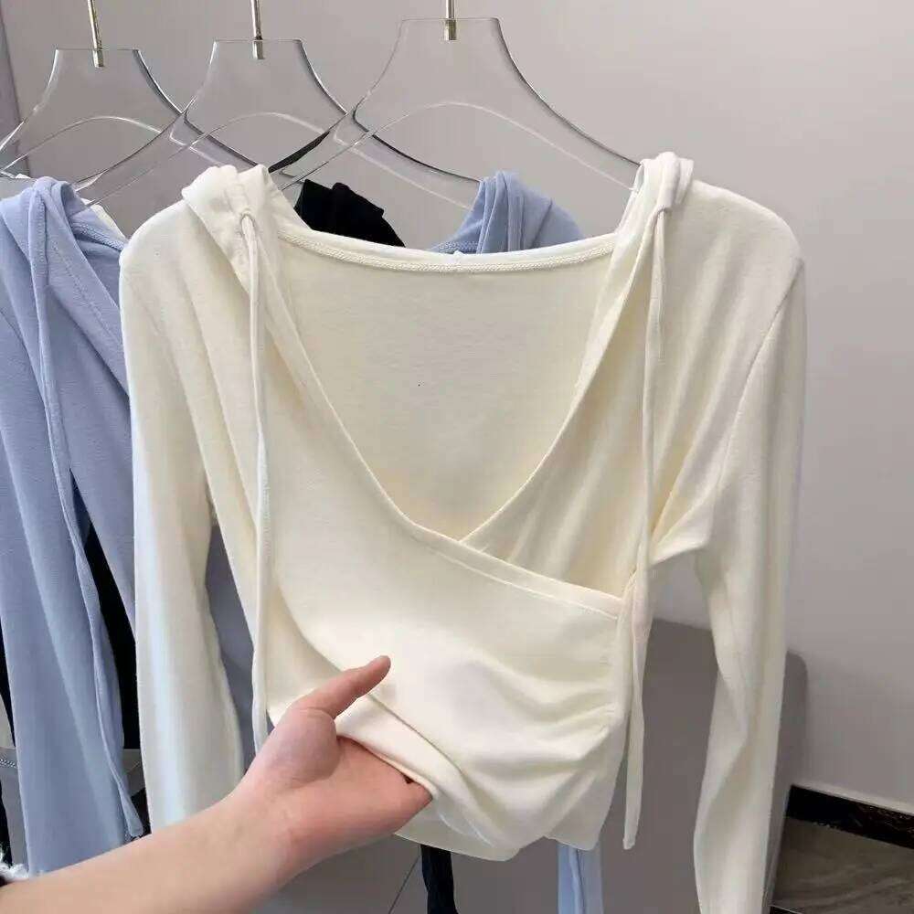 Autumn/Winter Slimming Hooded Blouse for Women, Fitted V-Neck Sports , Yoga Wear, Long-Sleeve Top, Fitness Apparel 26Y0224