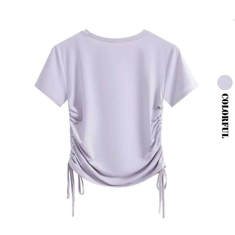 DRUR Summer Yoga Tops With Drawstring Side Ruched Lightweight Thin Workout T-Shirt for Women Elegant Ballet Dance Shirt 2026 New 26Y0224