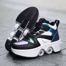 Women's High Top 4 Wheel Roller Fashionable Unisex Automatic Pop-up Sneakers With Wheels Dual-purpose Skating Casual Shoes 26W0224