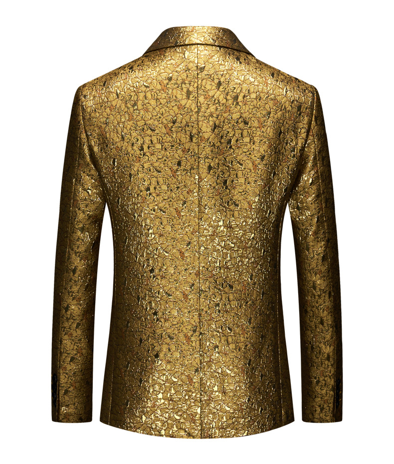 Mens Shiny Gold Sequin Suit Jacket - Single Breasted Slim Fit Blazer for Parties and Performances