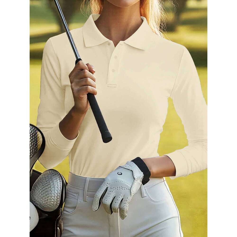 Woman Business Solid Color Polo Shirts Womens Y2K Hip Hop Autumn Long Sleeves Soft Casual T-Shirt Lapel Unisex Sportswear 26W0224