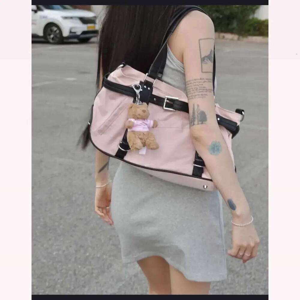 Y2k Large Capacity Pink Travel Crossbody Women Versatile Leopard Print Shoulder Bag New Trend Sports Gym Handbag Z260224