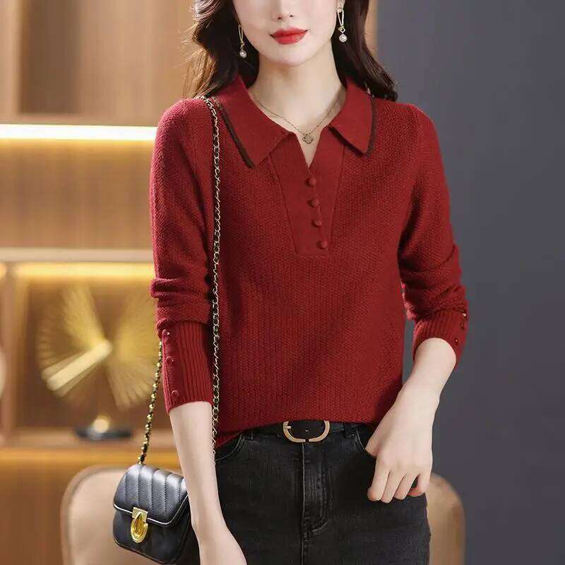 POLO Collar Knitted Top for Women's Fashionable 2025 Autumn and Winter New Style Base Versatile Sweater 26W0224