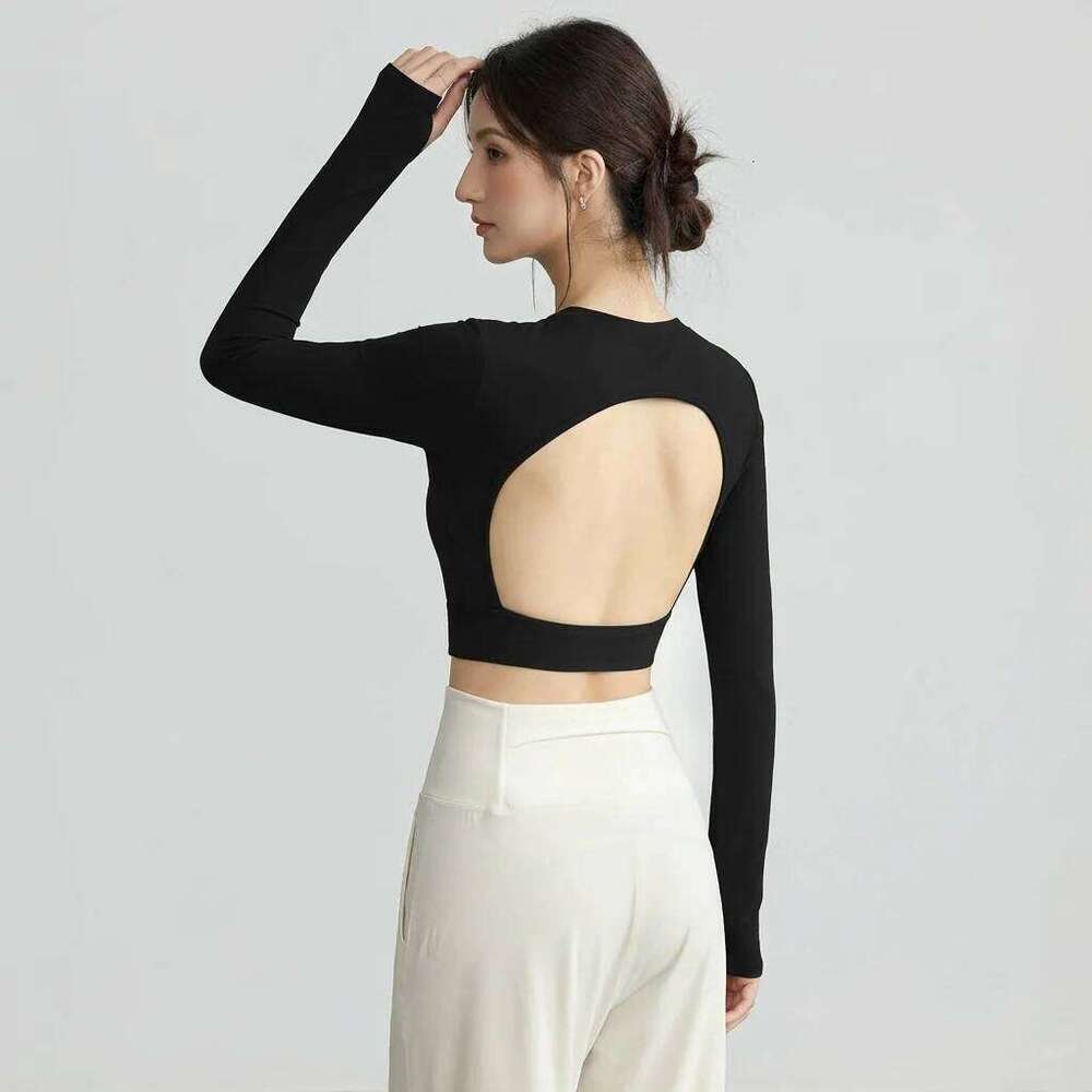 Women's Long Sleeve Yoga Shirt Sports Top with Chest Cushion Short Elegant Shawl Small Cam Pura Speed Dry for Autumn 26Y0224