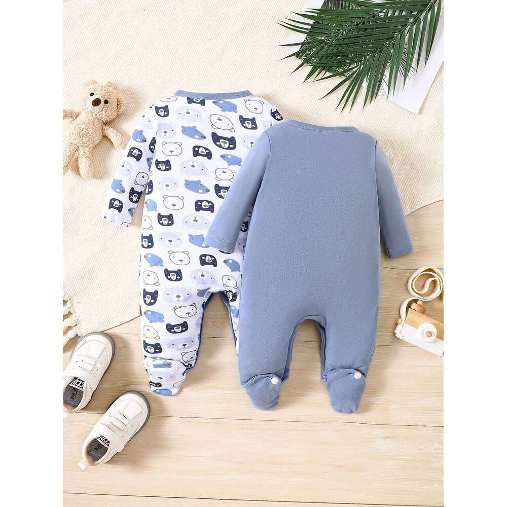 2-Picec Four Seasons Tie Feet for Boys Little Bear Creative Baby Cute Bodysuit Made of Pure Cotton, Soft Comforta 26Y0224