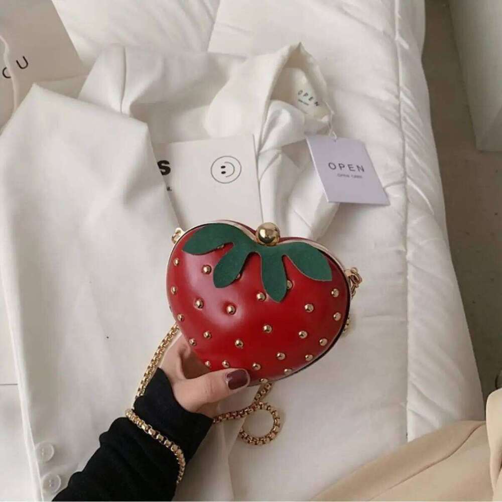 Women's Summer Fashion Cute Strawberry Crossbody Rivet Snake Bone Chain Bag
