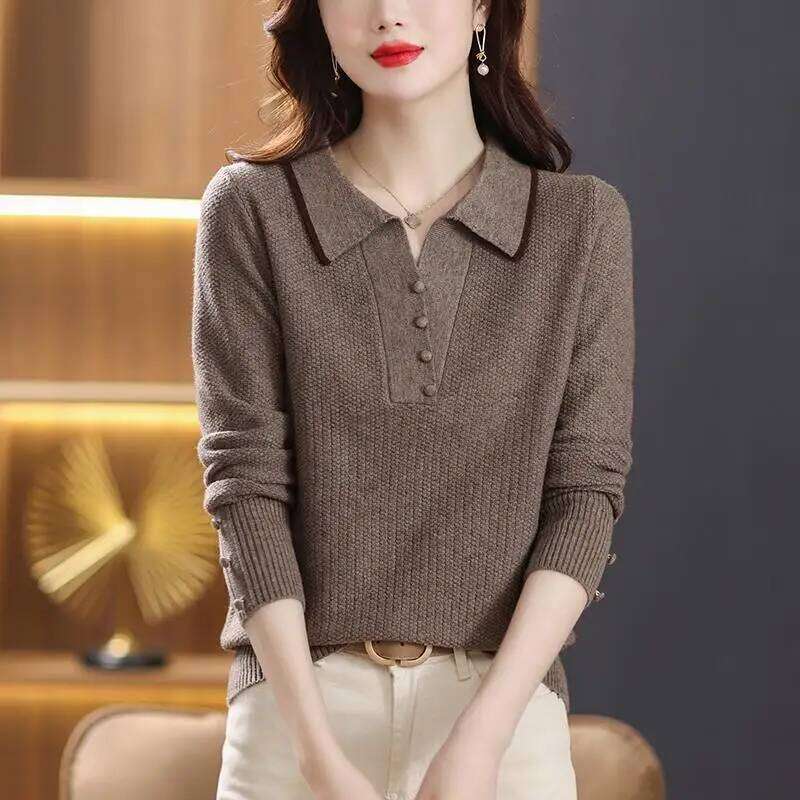 POLO Collar Knitted Top for Women's Fashionable 2025 Autumn and Winter New Style Base Versatile Sweater 26W0224
