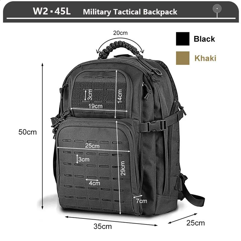 Tactical Backpack 3 Day Assault Pack Molle Bag 38/45L Large Outdoor Waterproof Hiking Camping Travel 600D Rucksack Men Fishing260128