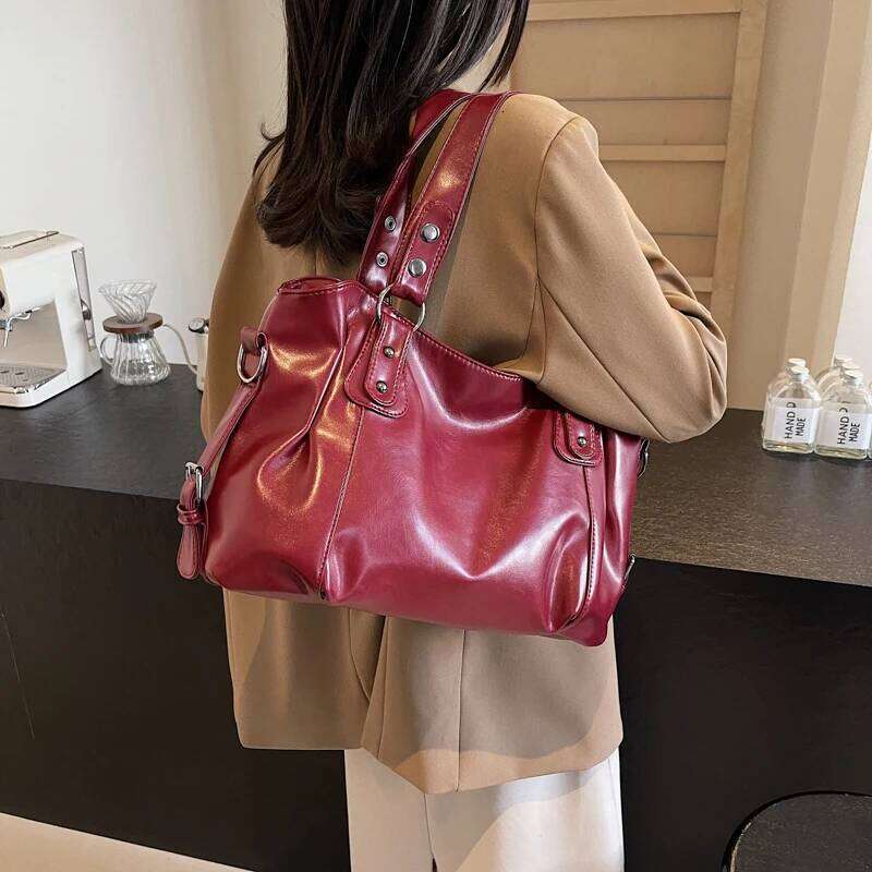 Retro PU Leather Tote Handbag Capacity Shoulder Casual Messenger Bag Travel Crossbody Large Top-Handle Bags Z260224
