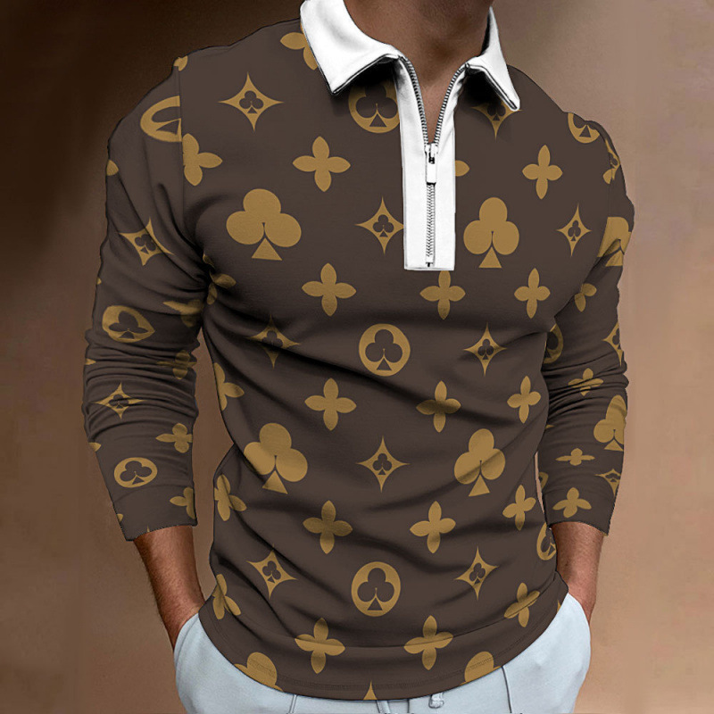 Men's T-shirt Fall & Winter Men's Casual Long Sleeve Crew Neck T-Shirt Printed Long Sleeve Polo Shirt Men